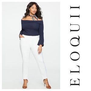 Eloquii Plus Size Kady Fit Double-Weave Pant in True White LONG Classic Fit